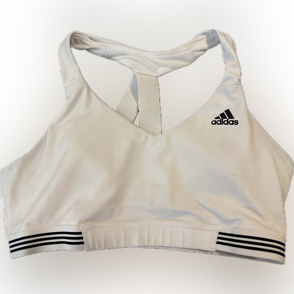 Adidas White Racerback Sports Bra with Moisture-Wicking Fabric XL